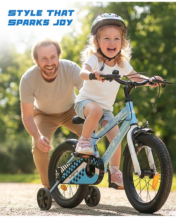 Babyhug Cruise Bicycle for Kids Cycle for 3 to 5 Years Boys & Girls 14T Inches- Blue| 90% Pre-Installed| Sturdy Frame| Training Wheels| Durable Brake| Rubber Tyres| Height Adjustable Seat and Handle