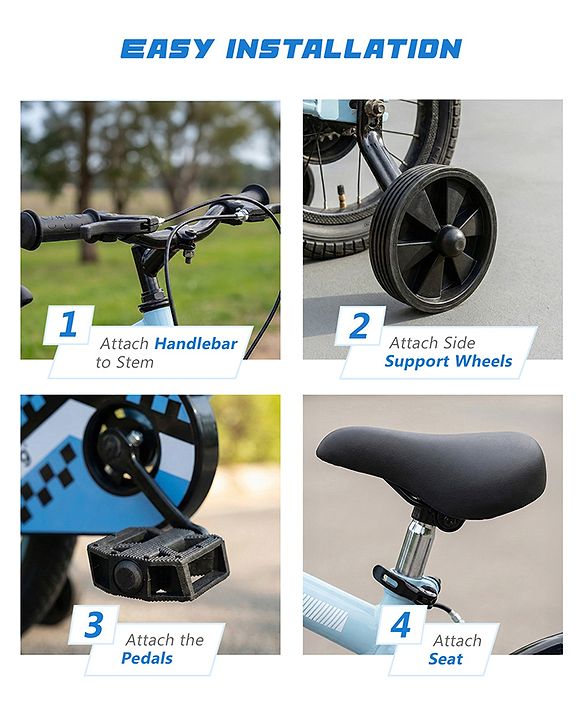 Babyhug Cruise Bicycle for Kids Cycle for 3 to 5 Years Boys & Girls 14T Inches- Blue| 90% Pre-Installed| Sturdy Frame| Training Wheels| Durable Brake| Rubber Tyres| Height Adjustable Seat and Handle