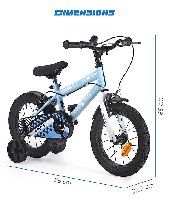 Babyhug Cruise Bicycle for Kids Cycle for 3 to 5 Years Boys & Girls 14T Inches- Blue| 90% Pre-Installed| Sturdy Frame| Training Wheels| Durable Brake| Rubber Tyres| Height Adjustable Seat and Handle