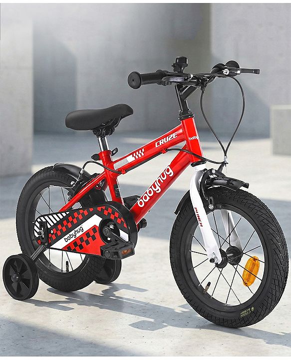 Babyhug Cruise Bicycle for Kids Cycle for 3 to 5 Years Boys & Girls 14T Inches- Blue| 90% Pre-Installed| Sturdy Frame| Training Wheels| Durable Brake| Rubber Tyres| Height Adjustable Seat and Handle