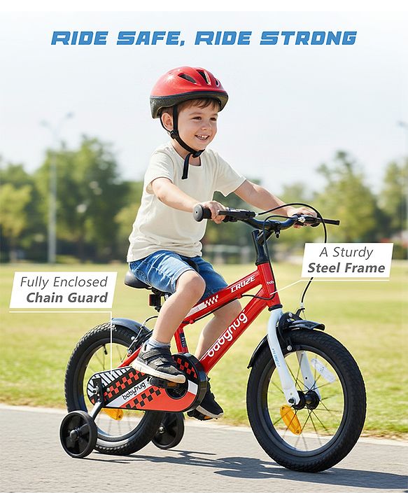 Babyhug Cruise Bicycle for Kids Cycle for 3 to 5 Years Boys & Girls 14T Inches- Blue| 90% Pre-Installed| Sturdy Frame| Training Wheels| Durable Brake| Rubber Tyres| Height Adjustable Seat and Handle
