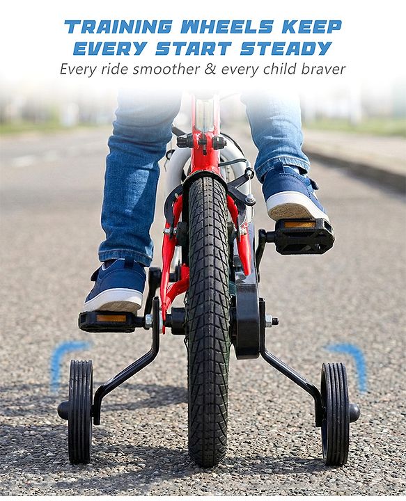 Babyhug Cruise Bicycle for Kids Cycle for 3 to 5 Years Boys & Girls 14T Inches- Blue| 90% Pre-Installed| Sturdy Frame| Training Wheels| Durable Brake| Rubber Tyres| Height Adjustable Seat and Handle