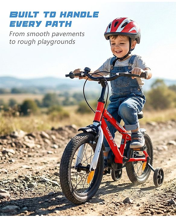 Babyhug Cruise Bicycle for Kids Cycle for 3 to 5 Years Boys & Girls 14T Inches- Blue| 90% Pre-Installed| Sturdy Frame| Training Wheels| Durable Brake| Rubber Tyres| Height Adjustable Seat and Handle