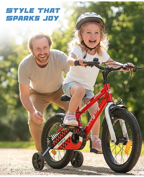 Babyhug Cruise Bicycle for Kids Cycle for 3 to 5 Years Boys & Girls 14T Inches- Blue| 90% Pre-Installed| Sturdy Frame| Training Wheels| Durable Brake| Rubber Tyres| Height Adjustable Seat and Handle