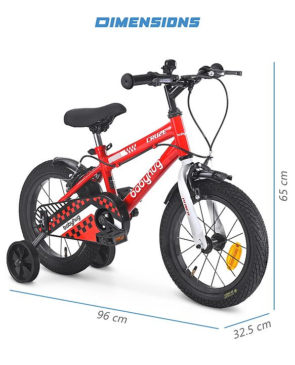 Babyhug Cruise Bicycle for Kids Cycle for 3 to 5 Years Boys & Girls 14T Inches- Blue| 90% Pre-Installed| Sturdy Frame| Training Wheels| Durable Brake| Rubber Tyres| Height Adjustable Seat and Handle