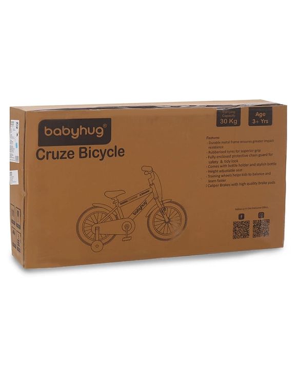 Babyhug Cruise Bicycle for Kids Cycle for 3 to 5 Years Boys & Girls 14T Inches- Blue| 90% Pre-Installed| Sturdy Frame| Training Wheels| Durable Brake| Rubber Tyres| Height Adjustable Seat and Handle
