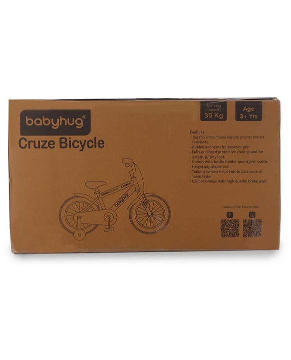 Babyhug Cruise Bicycle for Kids Cycle for 3 to 5 Years Boys & Girls 14T Inches- Blue| 90% Pre-Installed| Sturdy Frame| Training Wheels| Durable Brake| Rubber Tyres| Height Adjustable Seat and Handle