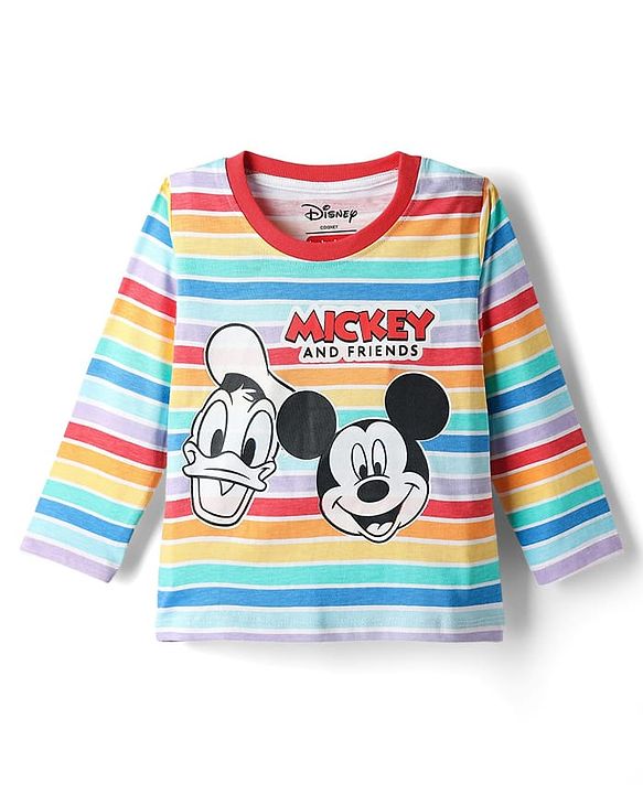 Babyhug Disney Single Jersey Knit Full Sleeves Dungaree & Tee With Mickey Mouse Print - Navy Blue