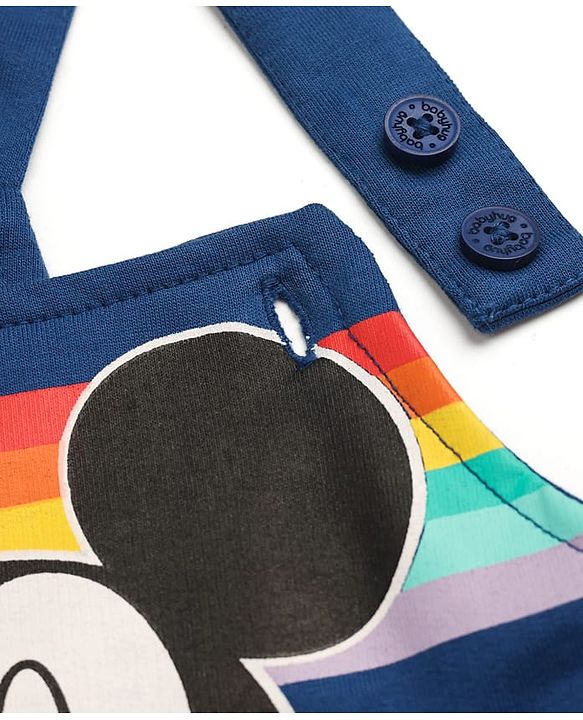 Babyhug Disney Single Jersey Knit Full Sleeves Dungaree & Tee With Mickey Mouse Print - Navy Blue