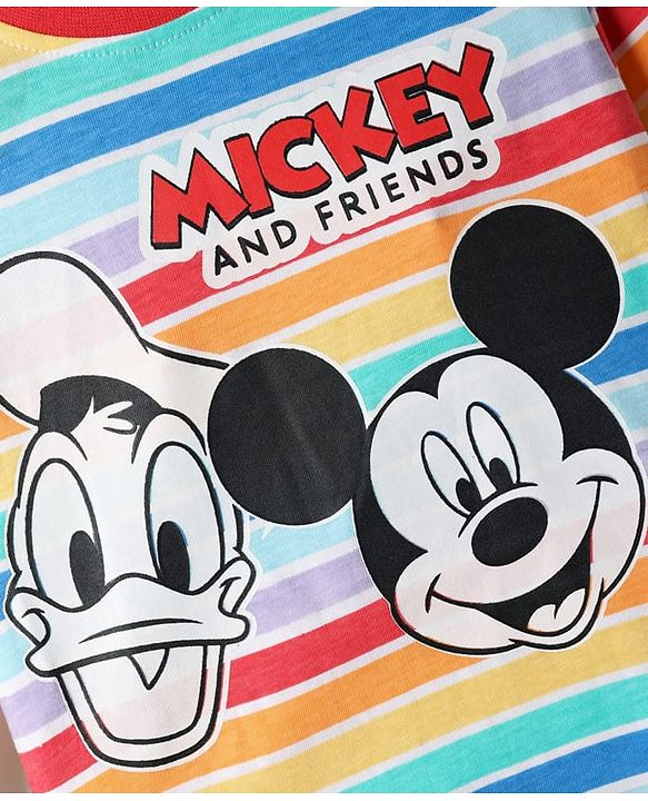 Babyhug Disney Single Jersey Knit Full Sleeves Dungaree & Tee With Mickey Mouse Print - Navy Blue