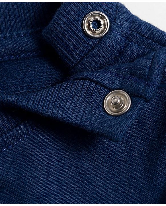 Babyhug Cotton Knit Full Sleeves Sweatshirt With Floral Print & Applique - Navy Blue