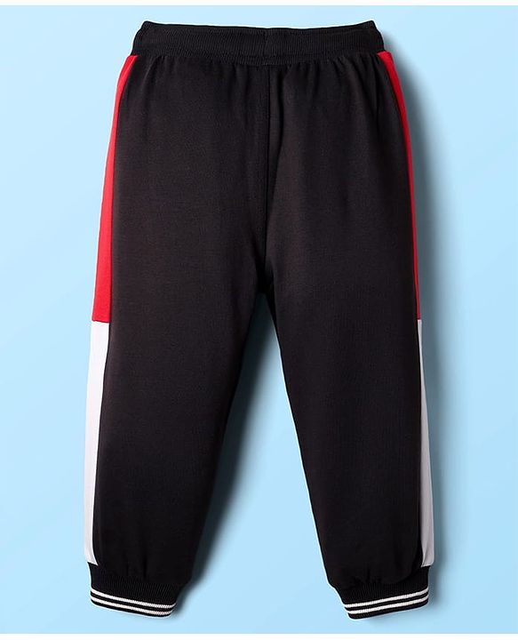 Babyhug Disney Single Jersey Knit Full Sleeves T-Shirt & Joggers Set with Mickey Mouse Graphic - Red White & Black