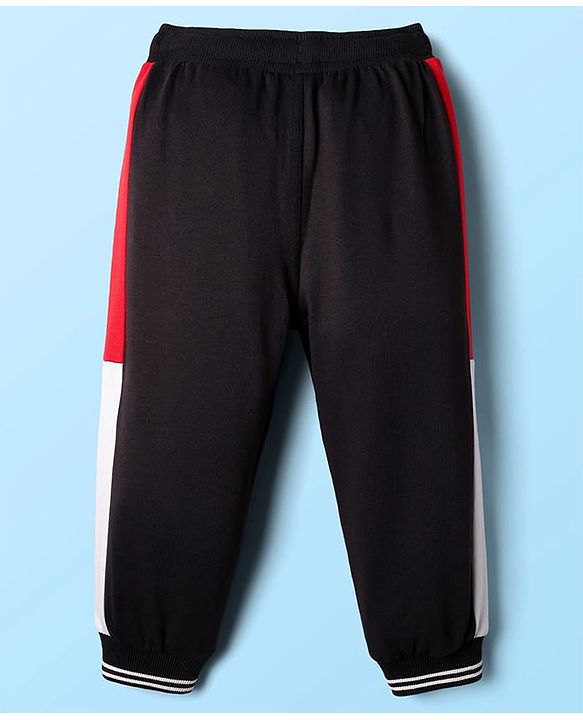 Babyhug Disney Single Jersey Knit Full Sleeves T-Shirt & Joggers Set with Mickey Mouse Graphic - Red White & Black