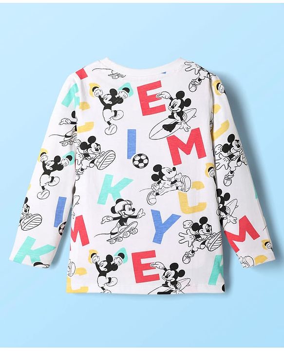 Babyhug Disney Single Jersey Knit Full Sleeves Dungaree & Tee With Mickey Mouse Graphics - Navy Blue & White