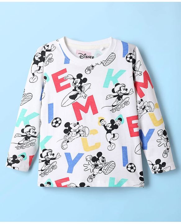 Babyhug Disney Single Jersey Knit Full Sleeves Dungaree & Tee With Mickey Mouse Graphics - Navy Blue & White
