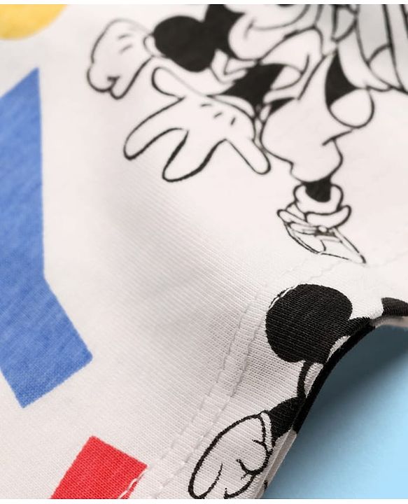 Babyhug Disney Single Jersey Knit Full Sleeves Dungaree & Tee With Mickey Mouse Graphics - Navy Blue & White