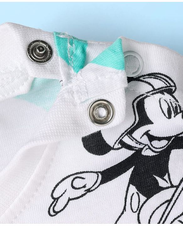 Babyhug Disney Single Jersey Knit Full Sleeves Dungaree & Tee With Mickey Mouse Graphics - Navy Blue & White