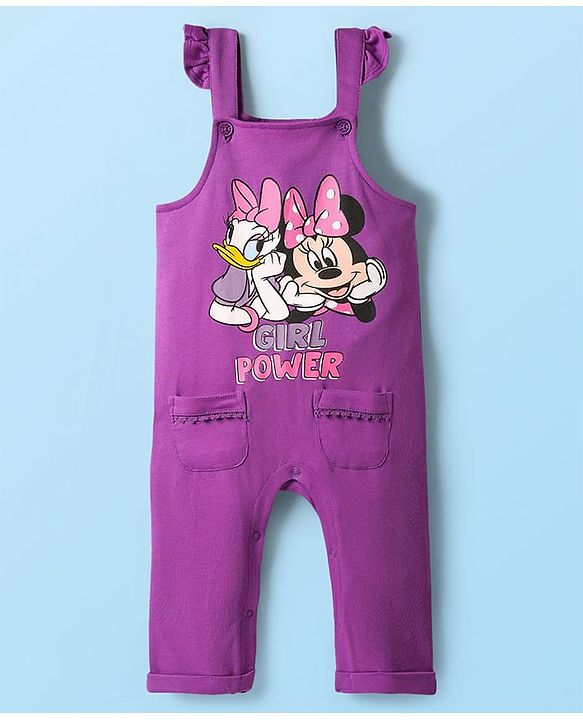 Babyhug Disney 100% Cotton Full Sleeves T- Shirt & Dungaree With Minnie Mouse Graphic - Multi Colour