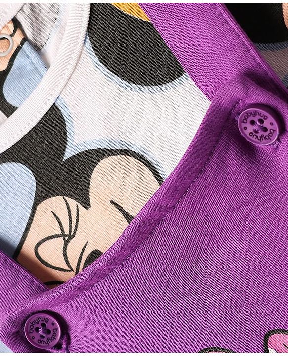 Babyhug Disney 100% Cotton Full Sleeves T- Shirt & Dungaree With Minnie Mouse Graphic - Multi Colour