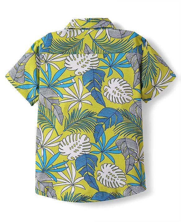 Babyhug Single Jersey Knit Half Sleeves Shirt & Shorts Set with Tropical Print - Green & Navy Blue