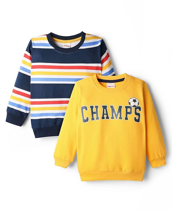 Babyhug Cotton Knit Full Sleeves Striped & Text Printed Sweatshirts Pack Of 2 - Multi Colour