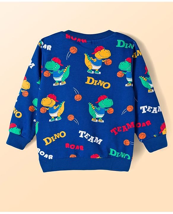 Babyhug Cotton Knit Full Sleeves Pullover Sweatshirts with Dino Graphic Pack of 2 - Navy Blue & Light Grey