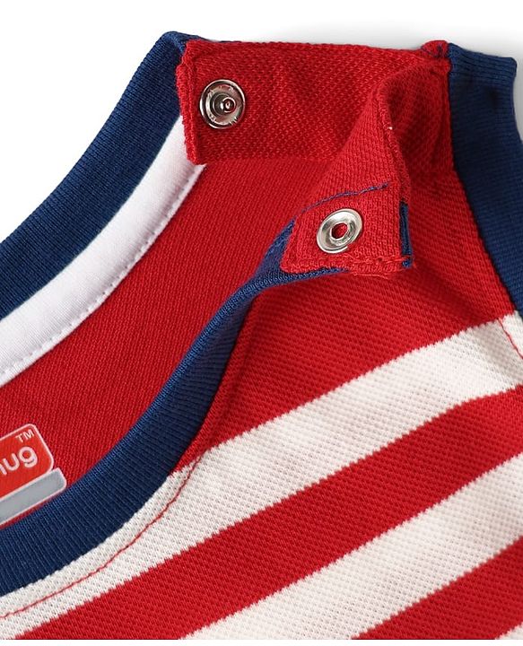 Babyhug Single Jersey Knit Sleeveless Tank T-Shirt & Shorts Set with Stripes- Red & Navy Blue