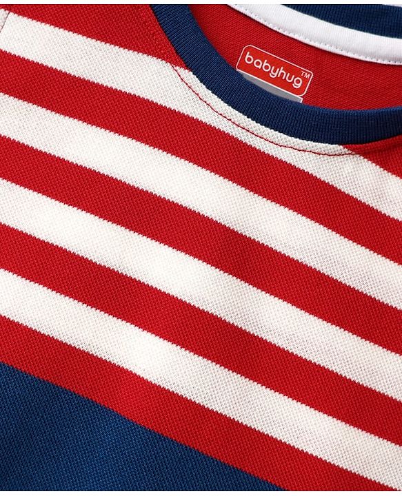 Babyhug Single Jersey Knit Sleeveless Tank T-Shirt & Shorts Set with Stripes- Red & Navy Blue