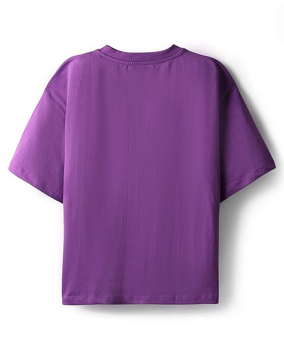 Pine Kids Marvel Single Jersey Knit Drop Shoulder Half Sleeves Oversized T-Shirt & Shorts Set With Avengers Graphics - Purple