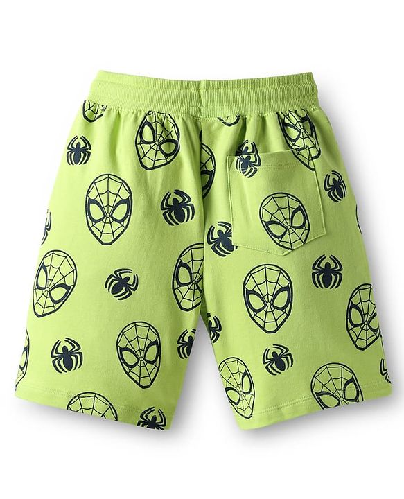 Pine Kids Marvel Single Jersey Knit Drop Shoulder Half Sleeves Oversized T-Shirt & Shorts Set With Spider-Man Graphics - Green