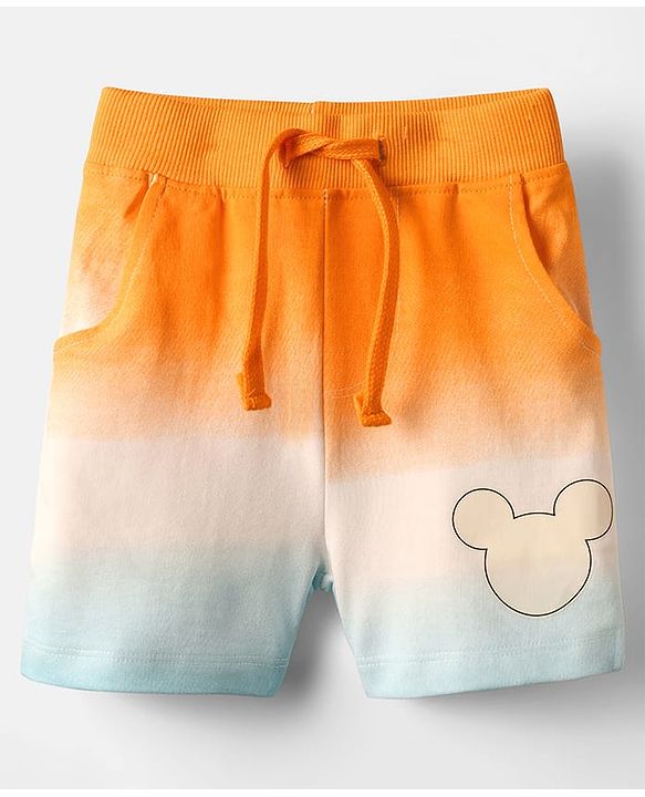 Babyhug Disney Single Jersey Knit Half Sleeves Ombre T-Shirt & Shorts With Mickey Mouse Graphics - Orange