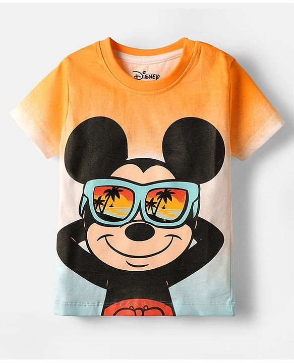Babyhug Disney Single Jersey Knit Half Sleeves Ombre T-Shirt & Shorts With Mickey Mouse Graphics - Orange