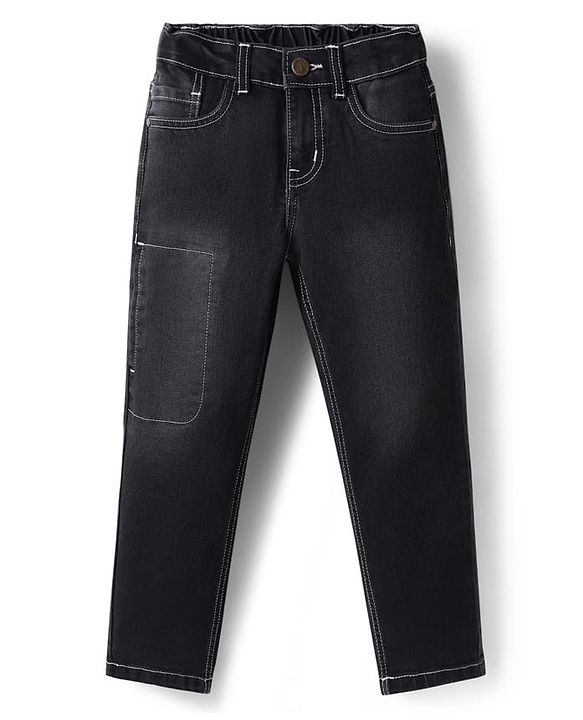 Pine Kids Woven Full Length Washed Denim Jeans - Black