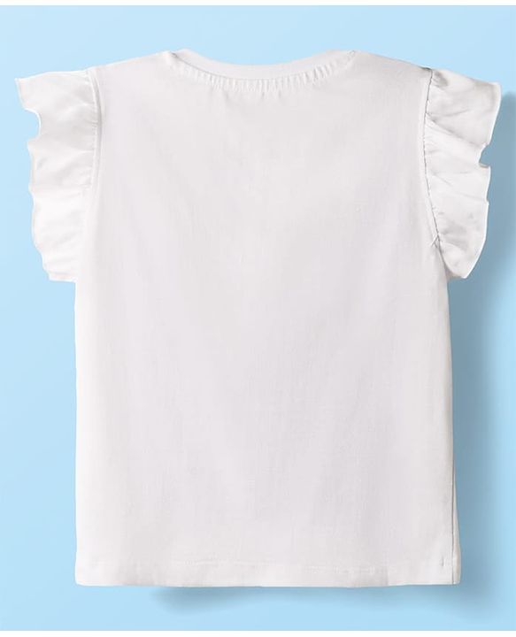 Babyhug Disney Single Jersey Knit Frill Sleeves T-Shirt & Shorts With Minnie Mouse Graphics - White & Pink