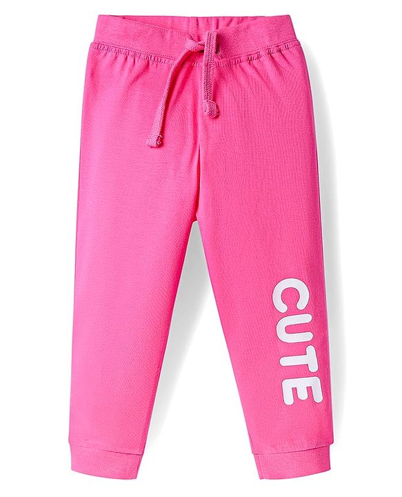 Babyhug Single Jersey Knit Full Length Lounge Pant With Polka Dots & Text Print Pack Of 2 - Pink & Navy Blue