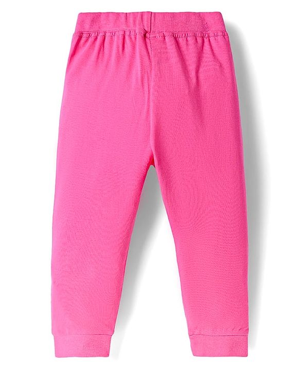 Babyhug Single Jersey Knit Full Length Lounge Pant With Polka Dots & Text Print Pack Of 2 - Pink & Navy Blue