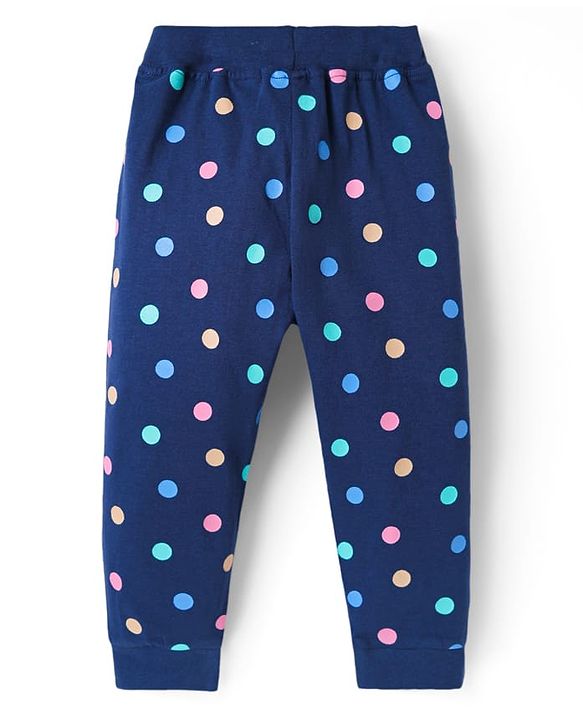 Babyhug Single Jersey Knit Full Length Lounge Pant With Polka Dots & Text Print Pack Of 2 - Pink & Navy Blue