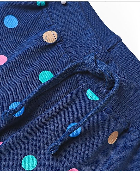 Babyhug Single Jersey Knit Full Length Lounge Pant With Polka Dots & Text Print Pack Of 2 - Pink & Navy Blue