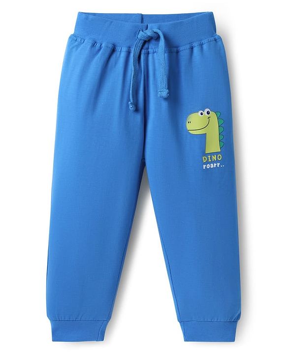 Babyhug Single Jersey Knit Lounge Pant Wit Dino Print & Tape Detailing Pack Of 2 - Blue & Light Green