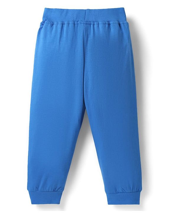 Babyhug Single Jersey Knit Lounge Pant Wit Dino Print & Tape Detailing Pack Of 2 - Blue & Light Green