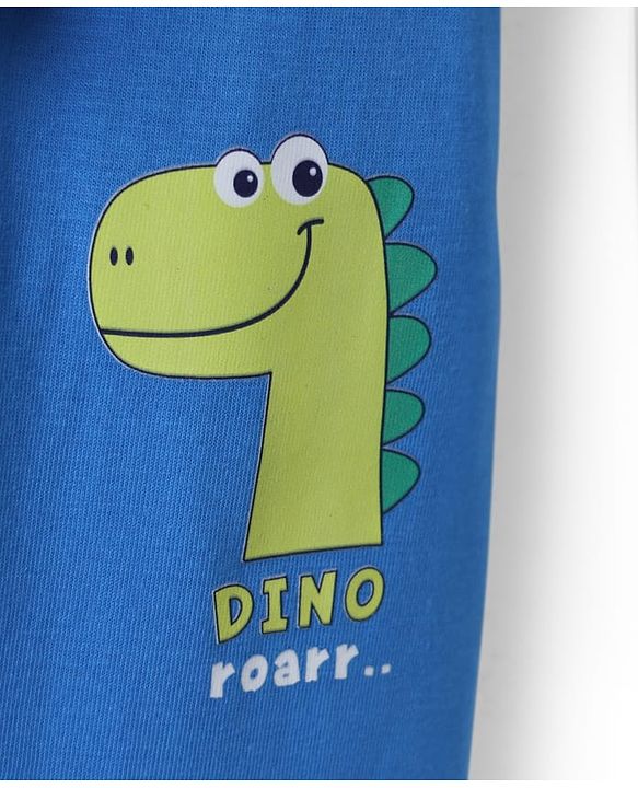 Babyhug Single Jersey Knit Lounge Pant Wit Dino Print & Tape Detailing Pack Of 2 - Blue & Light Green