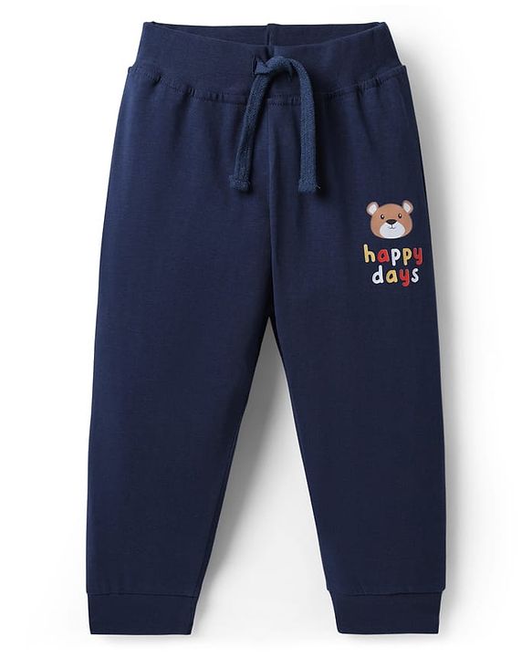 Babyhug 100% Cotton Single Jersey Knit Full Length Lounge Pants With Animal Print Pack Of 2 - Navy Blue & Sea Green