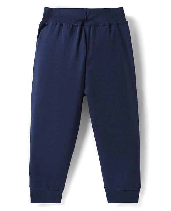 Babyhug 100% Cotton Single Jersey Knit Full Length Lounge Pants With Animal Print Pack Of 2 - Navy Blue & Sea Green