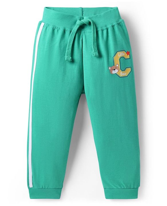 Babyhug 100% Cotton Single Jersey Knit Full Length Lounge Pants With Animal Print Pack Of 2 - Navy Blue & Sea Green