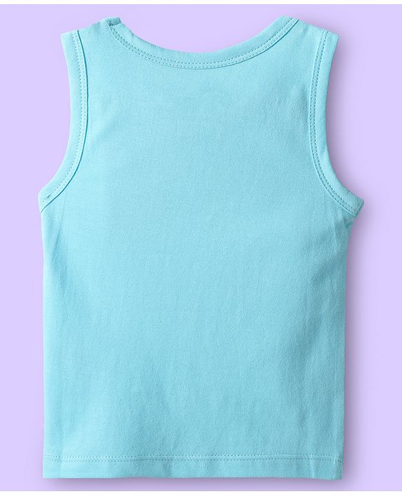 Babyhug 100% Cotton Knit Sleeveless Antibacterial Sando with Vehicle Print Pack of 3 - White Light Blue & Navy Blue