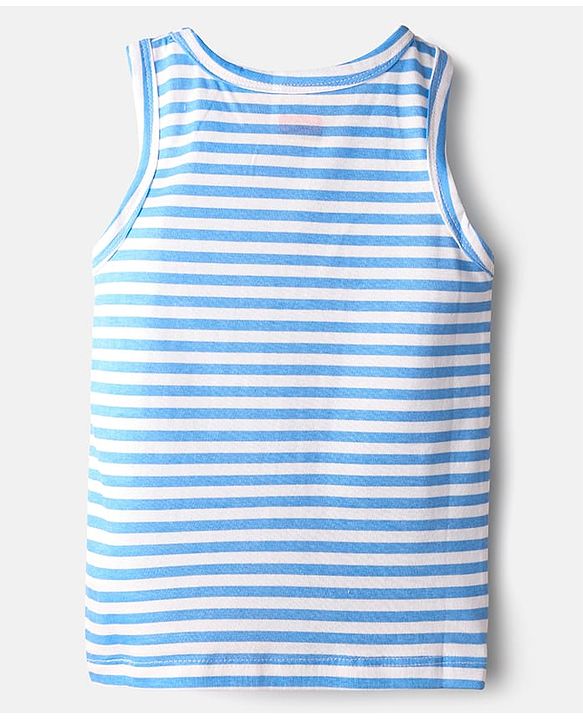 Babyhug 100% Cotton Single Jersey Knit Sleeveless Antibacterial Sando Vest with Stripe Design & Cars Print Pack of 3 - White Light Blue & Blue