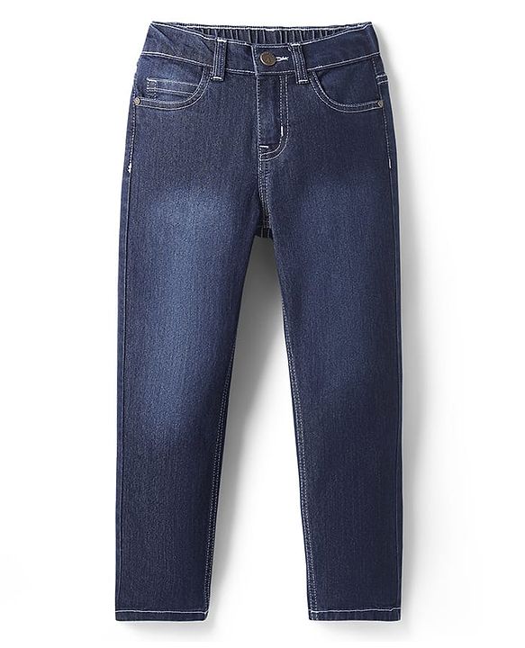 Pine Kids Woven Full Length Washed Denim Jeans - Navy Blue