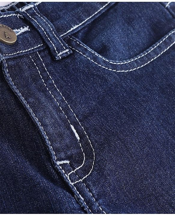 Pine Kids Woven Full Length Washed Denim Jeans - Navy Blue