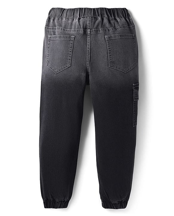 Pine Kids Woven Full Length Washed Denim Jeans With Cargo Pocket - Black