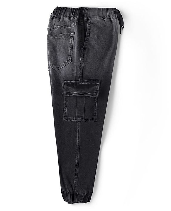 Pine Kids Woven Full Length Washed Denim Jeans With Cargo Pocket - Black